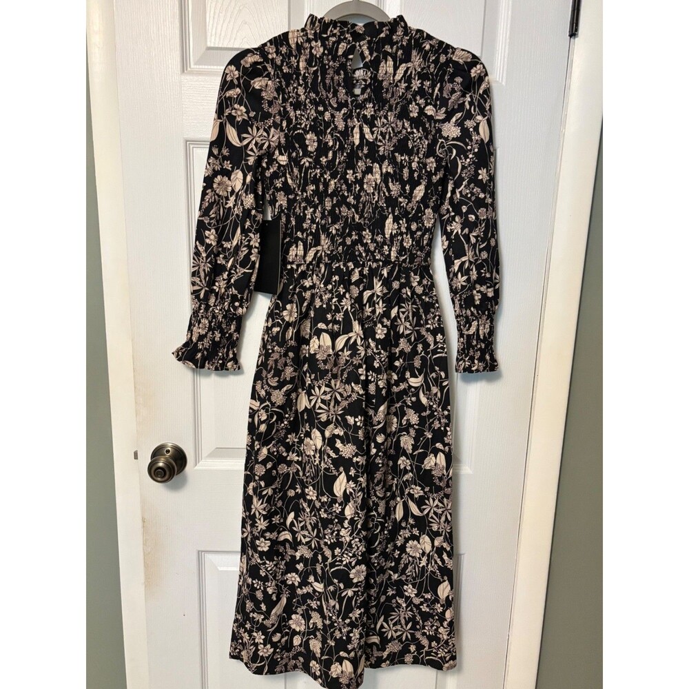 NWT Tuckernuck Hyacinth House Black & Tan Floral Smocked Susanne Midi Dress XS